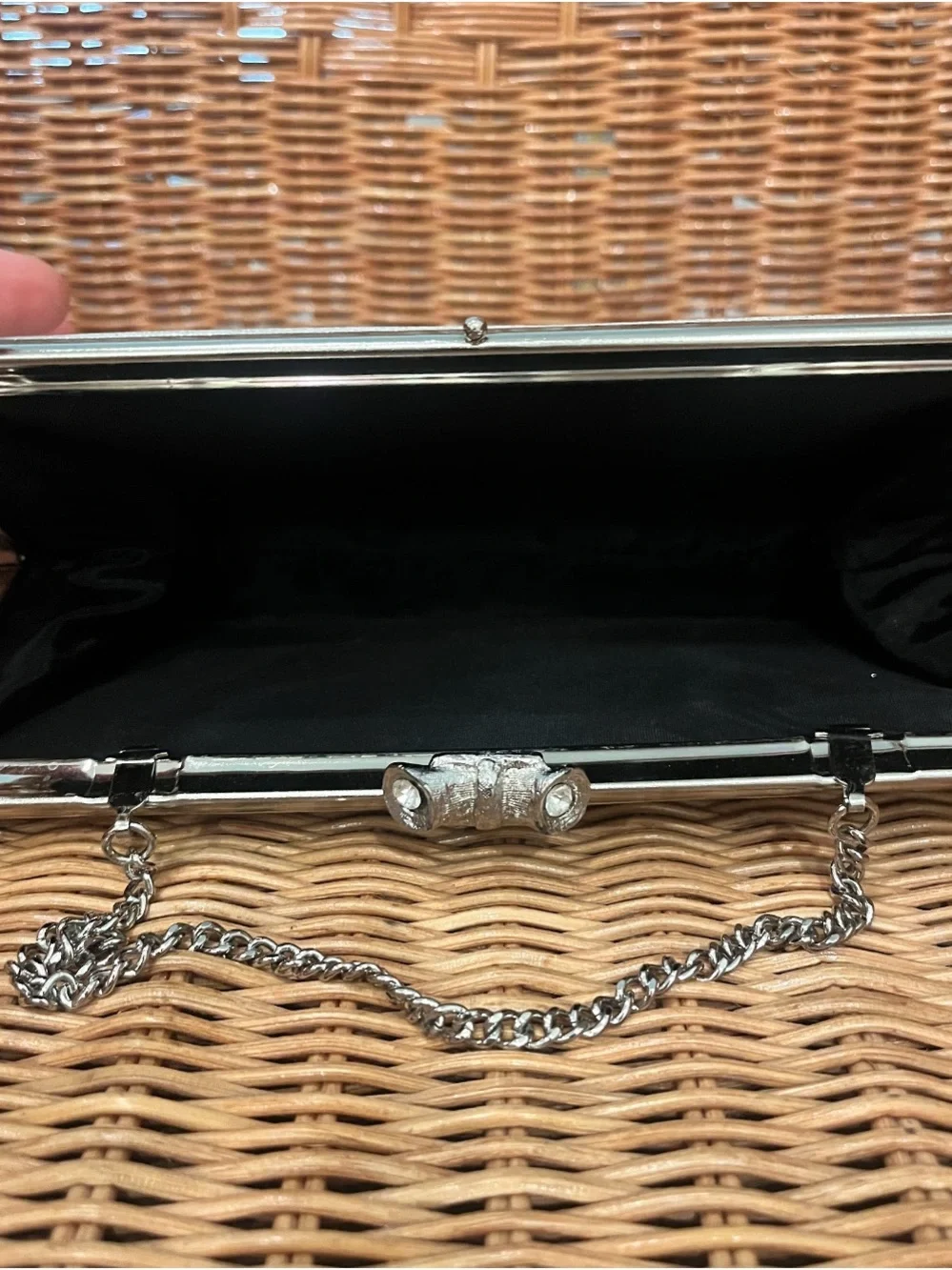 Metallic Silver Clutch with Croissant Motif